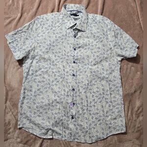 Stone Rose Men's White and Blue Patterned Shirt Size XL